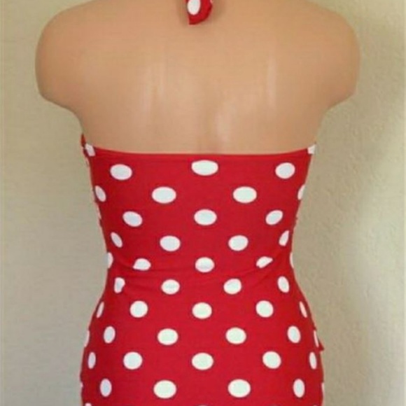 Pin Up Rockabilly One Piece Swimsuit Red Polka Dot - Picture 4 of 5